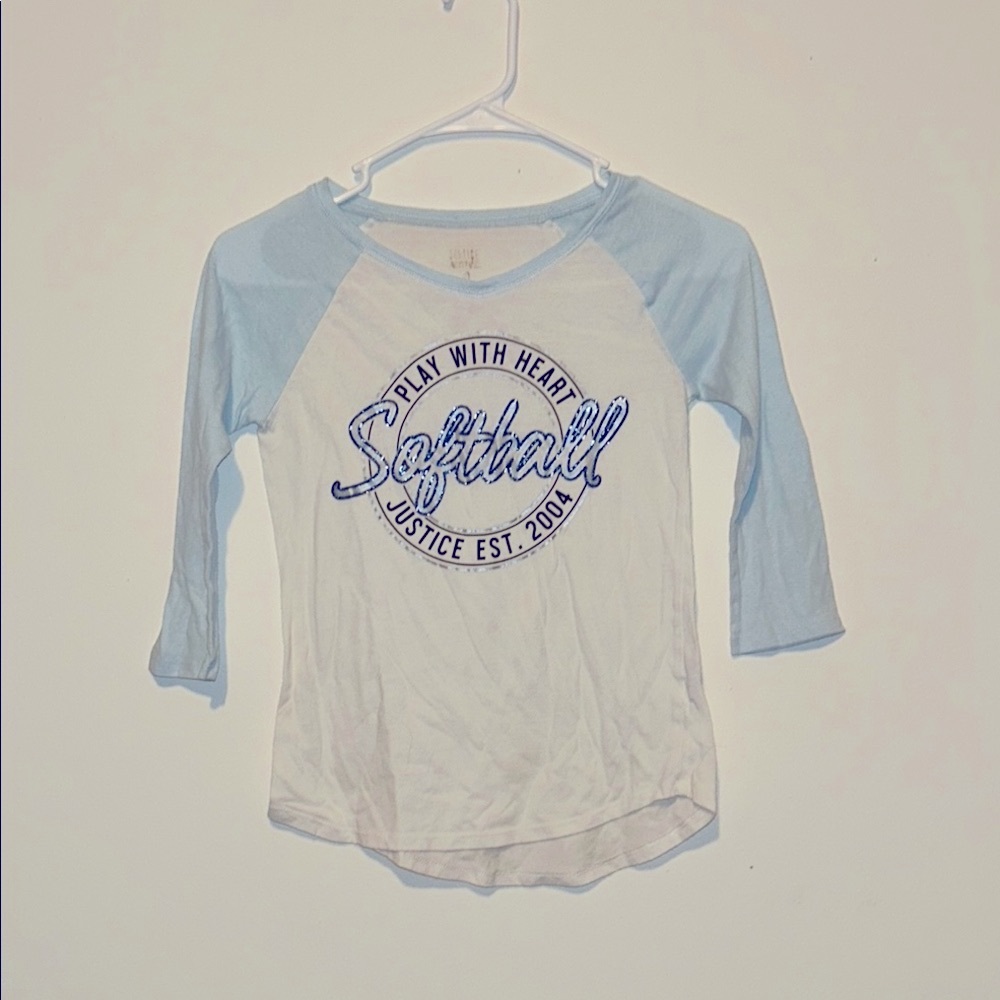 Justice Long Sleeve Raglan Tee White and Blue